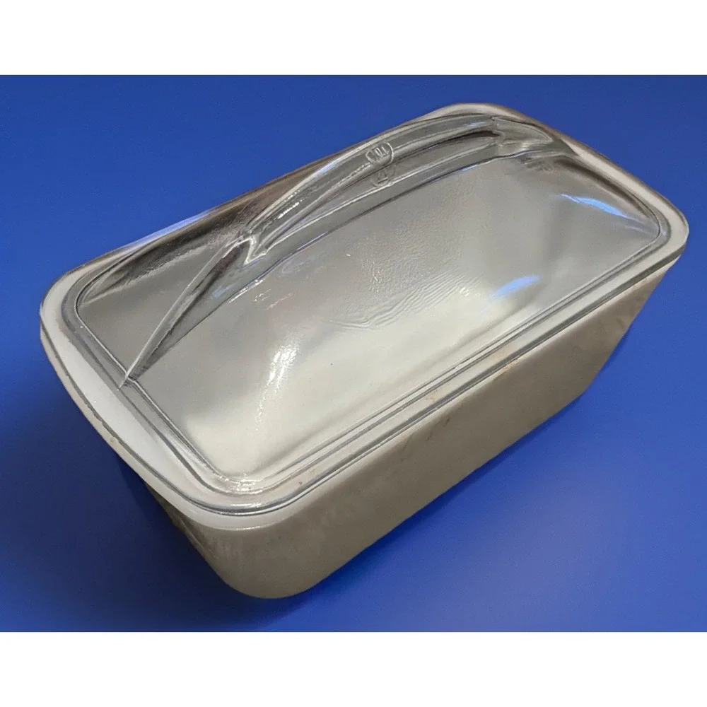 Vintage Westinghouse Milk Glass Refrigerator Dish Bread Pan Clear Lid MCM signed
